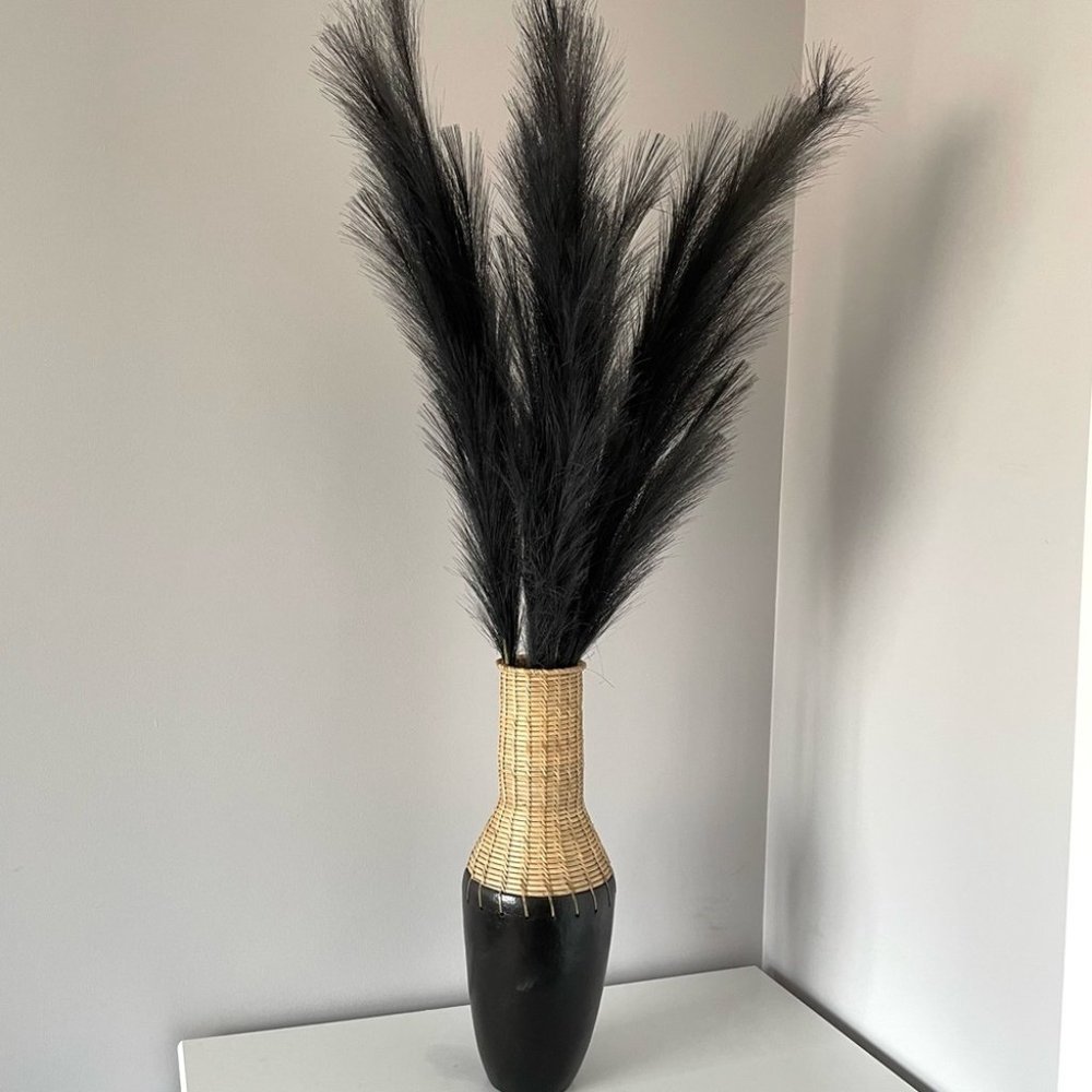 Black Faux Pampas Grass Tall Boho Decor bundle of 3 43” tall